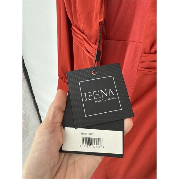 MAC DUGGAL Size 2 Orange SATIN RUCHED BISHOP SLEEVE Cocktail GOWN Dress New $398 - Picture 10 of 10